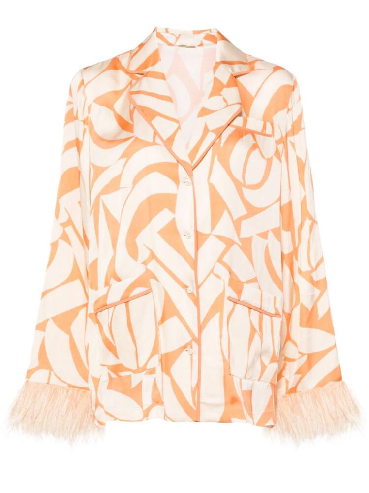 Alexis Braza feather-trim shirt - Orange Cover