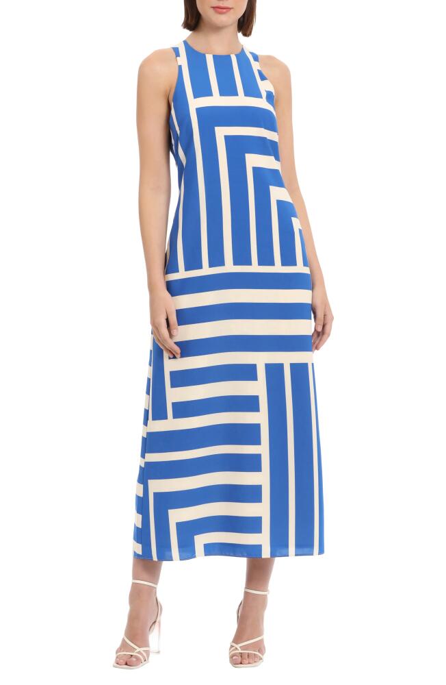 DONNA MORGAN FOR MAGGY Print Maxi Dress in Cream/Royal Blue Cover