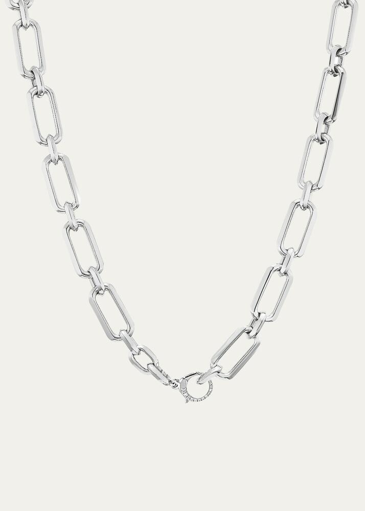 Sheryl Lowe Large Oval Link Chain Necklace with Pave Diamond Clasp Cover