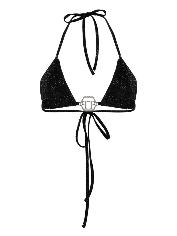 Philipp Plein embellished-logo bikini top - Black Cover