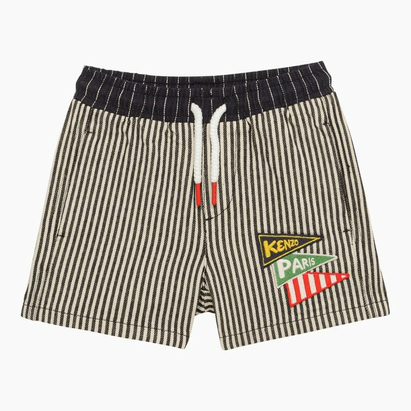 KENZO Navy blue striped cotton shorts with logo patch Cover