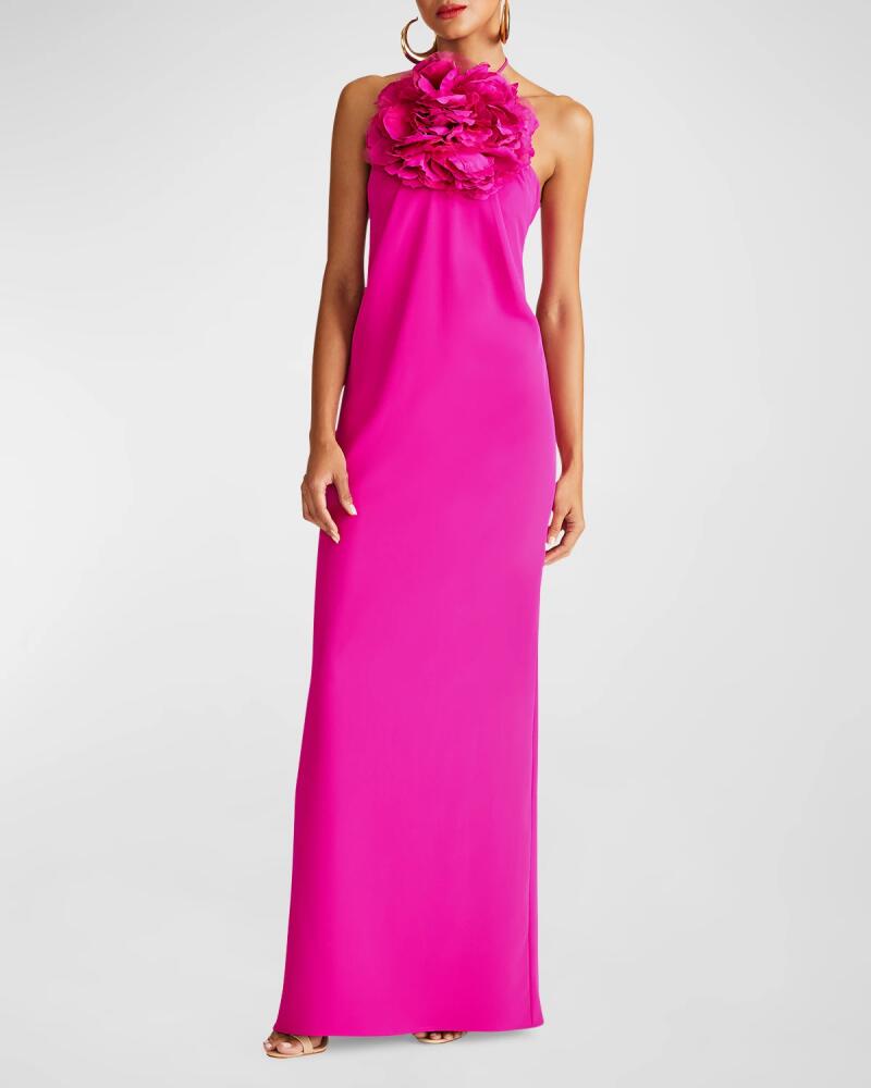 Halston Onika Flower Halter Column Gown Cover