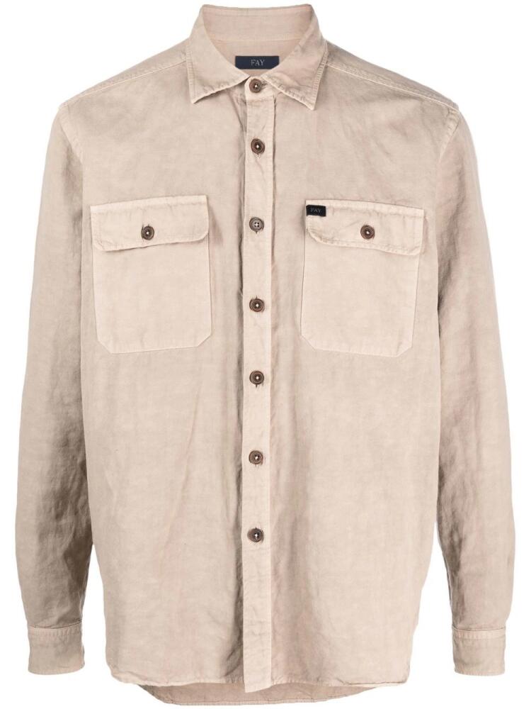 Fay logo-patch button-up shirt - Neutrals Cover