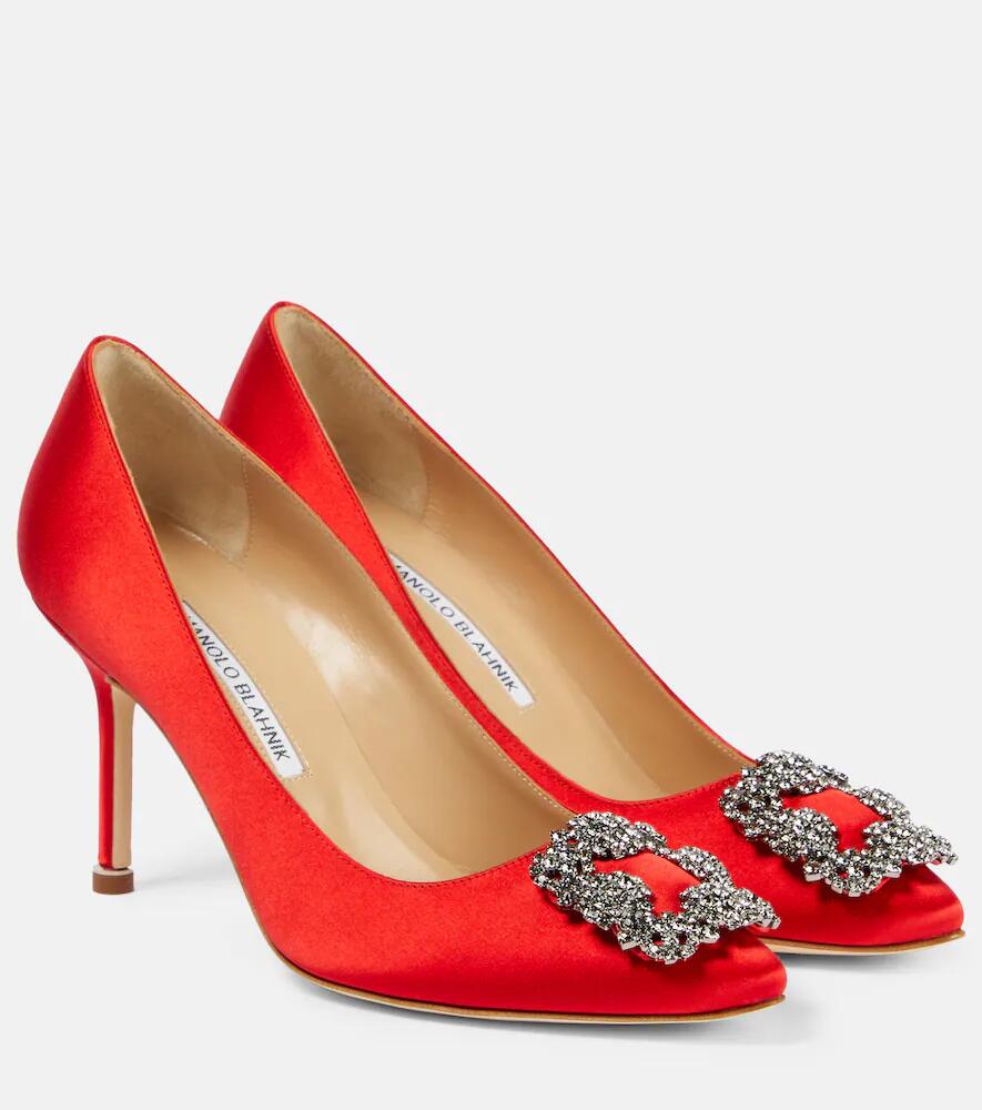 Manolo Blahnik Hangisi 90 embellished satin pumps Cover