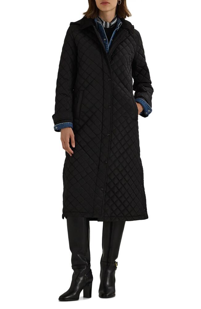 Lauren Ralph Lauren Quilted Hooded Long Coat in Black Cover