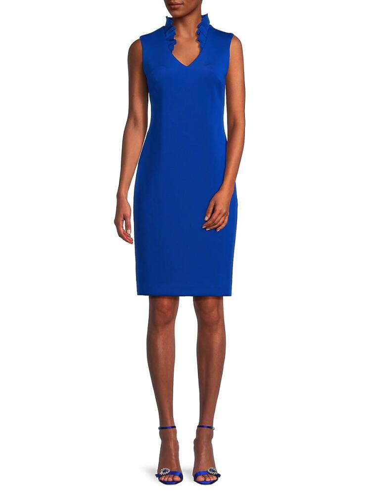 Calvin Klein Women's V Neck Ruffle Sheath Dress - Capri Cover