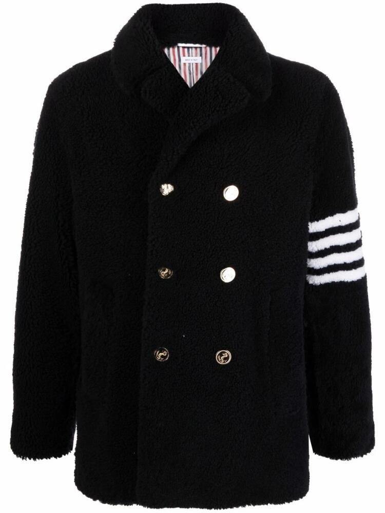 Thom Browne 4-Bar stripe shearling peacoat - Blue Cover