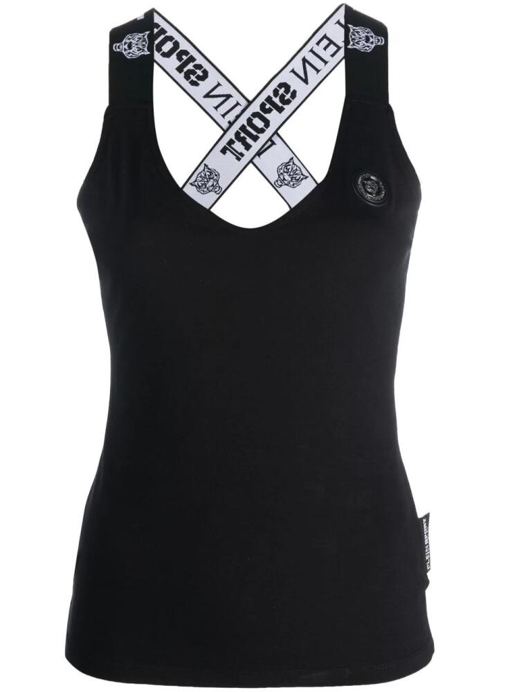 Plein Sport logo strap V-neck cotton tank top - Black Cover