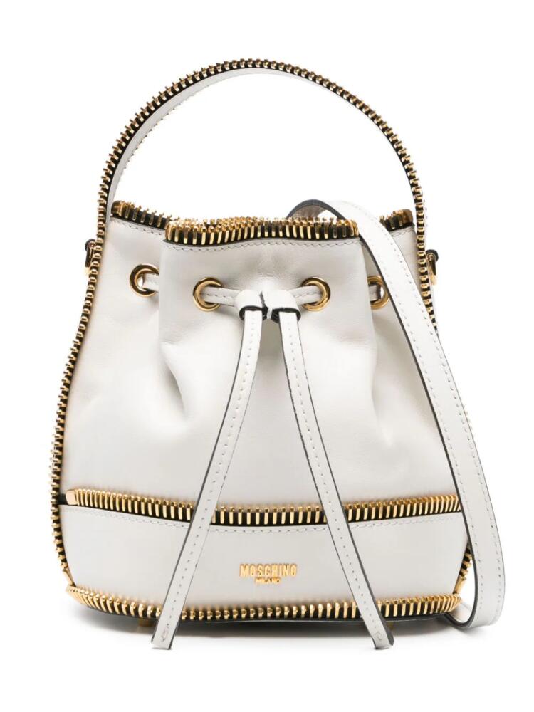 Moschino exposed-zip detail leather bucket bag - Neutrals Cover