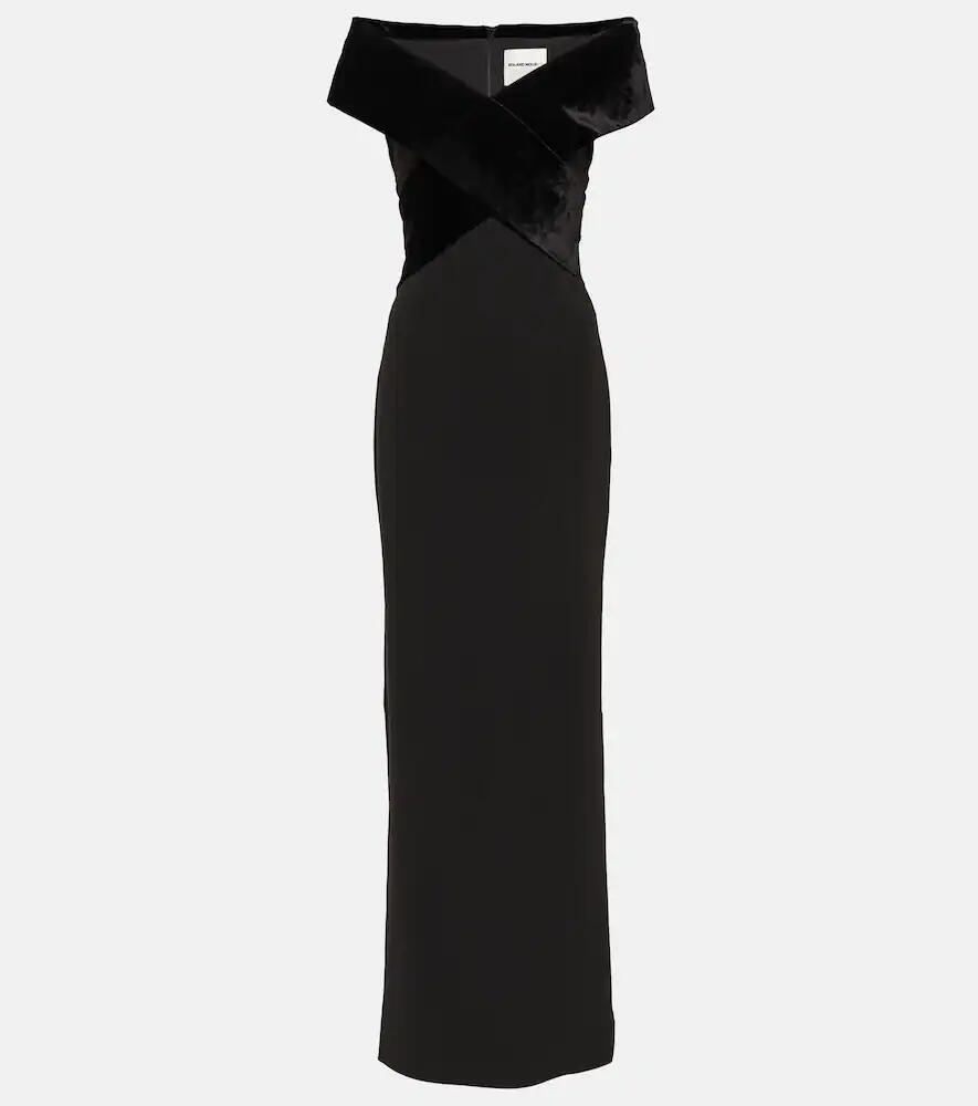 Roland Mouret Off-shoulder velvet-trimmed cady gown Cover