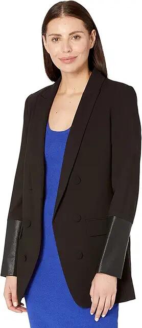 DKNY Faux Double-Breasted Blazer (Black) Women's Coat Cover