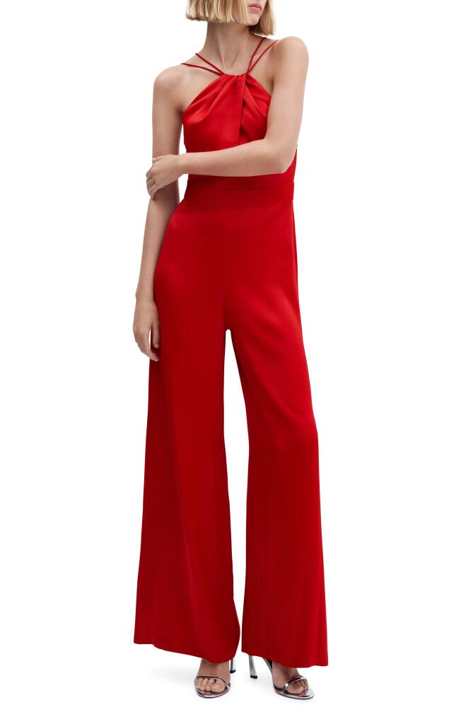 MANGO Front Twist Satin Jumpsuit in Red Cover