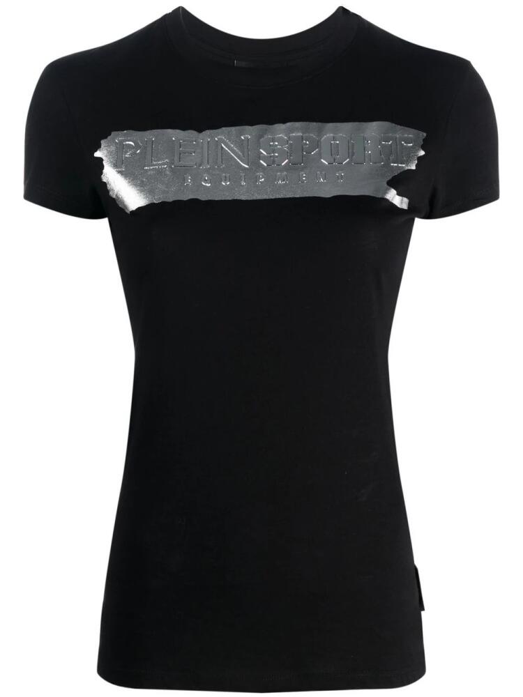 Plein Sport metallic logo-print stretch-cotton T-shirt - Black Cover