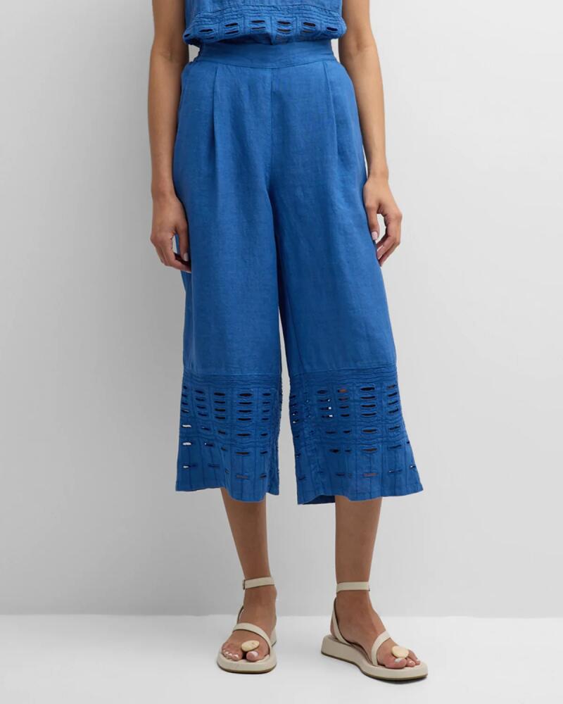 120% Lino Cropped Wide-Leg Embroidered Linen Pants Cover