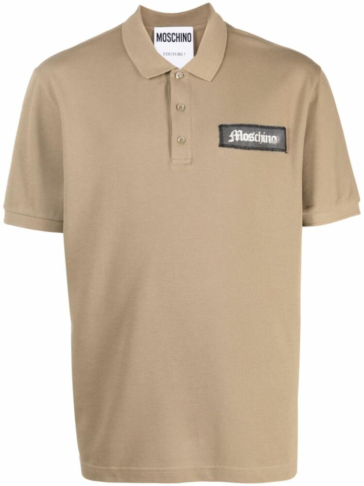 Moschino logo-patch cotton polo shirt - Neutrals Cover