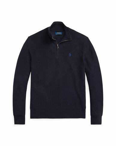 Polo Ralph Lauren Mesh-knit Cotton Quarter-zip Sweater Man Turtleneck Navy blue Cotton Cover