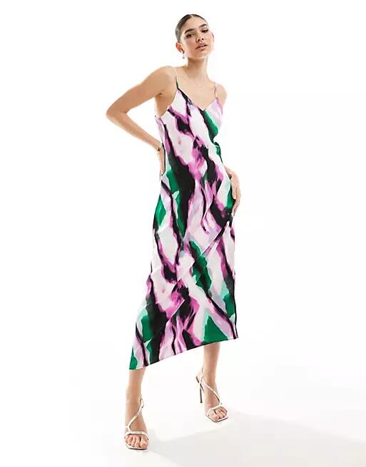 Vila satin maxi cami dress in purple and green zebra-Multi Cover