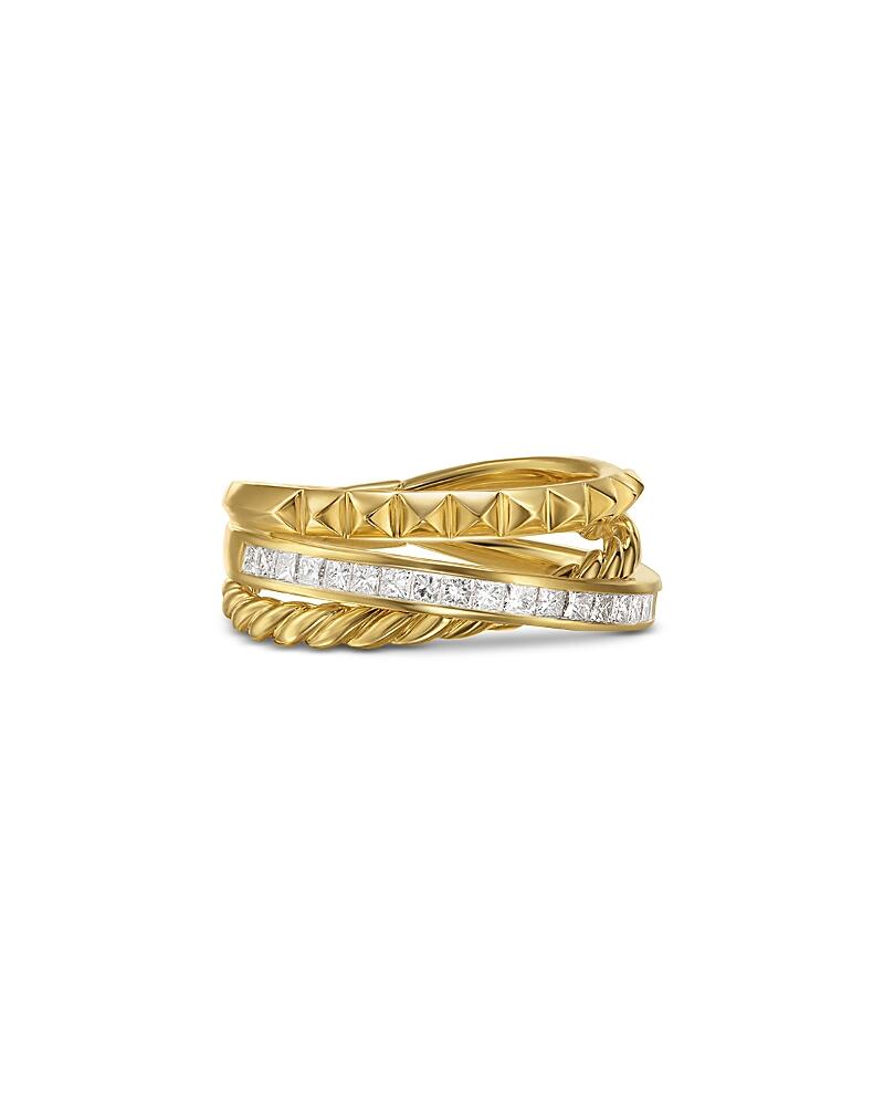 David Yurman Crossover Trio Three Row Ring in 18K Yellow Gold with Diamonds, 8mm Cover