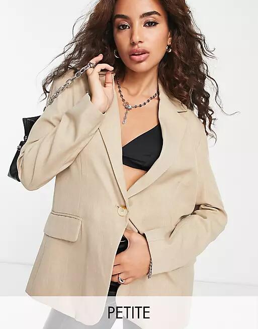 Bershka Petite oversized blazer in Camel-Brown Cover