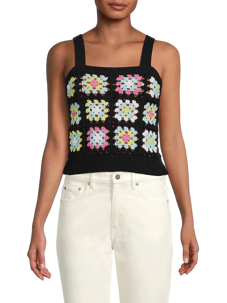 Design 365 Women's Floral Crochet Top - Black Cover