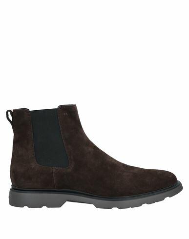 Hogan Man Ankle boots Dark brown Soft Leather, Textile fibers Cover