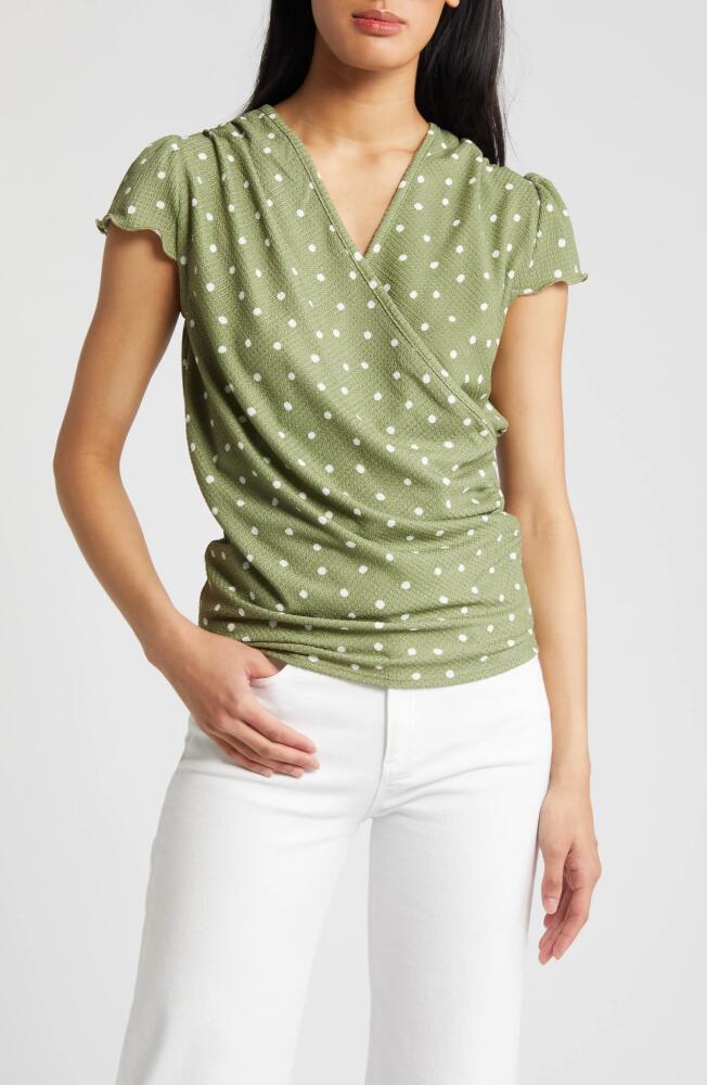 Loveappella Polka Dot Faux Wrap T-Shirt in Sage Cover