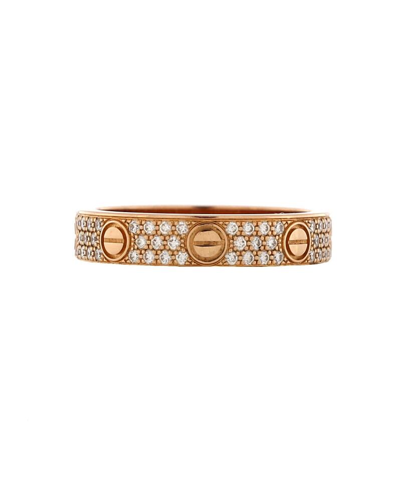 Pre-Owned Cartier Love Wedding Band Pave Diamonds Ring 18K Rose Gold and Diamonds Cover