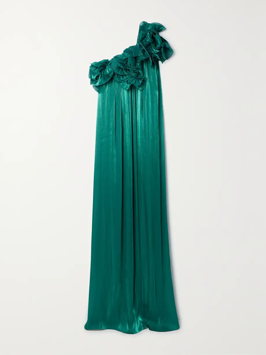 Costarellos - One-shoulder Appliquéd Lamé Gown - Green Cover