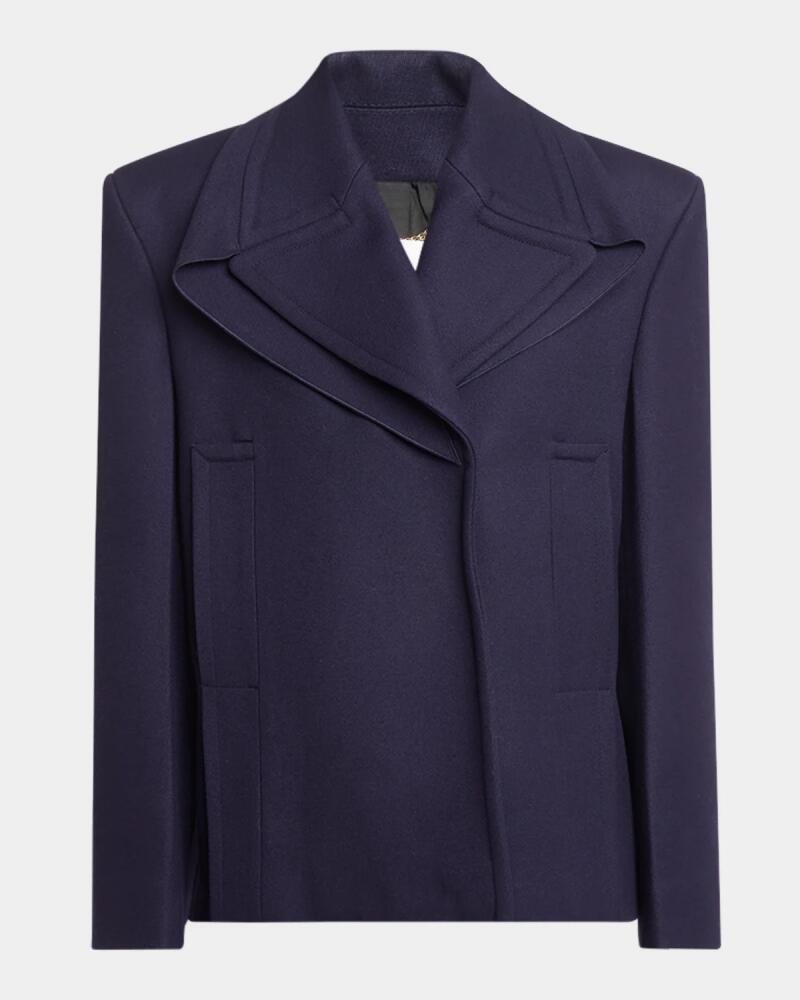 Victoria Beckham Pointed-Shoulder Single-Breasted Wool Peacoat Cover