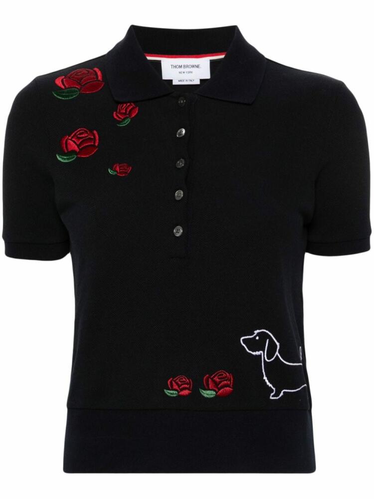 Thom Browne motif-embroidered cotton polo top - Blue Cover