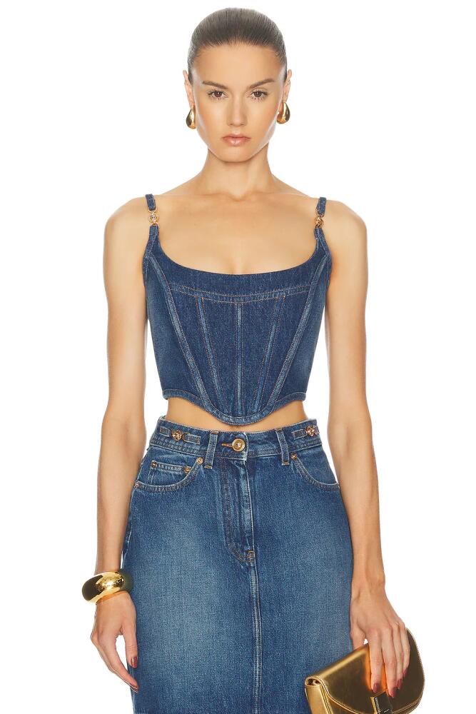 VERSACE Corset Tank Top in Blue Cover