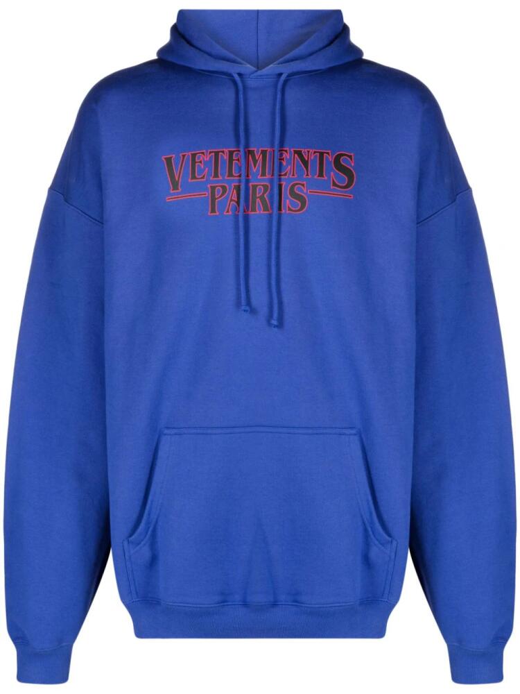 VETEMENTS logo-print cotton hoodie - Blue Cover