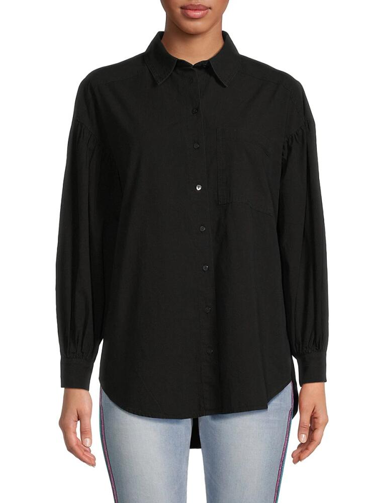 Lea & Viola Women's High Low Button Down Shirt - Black Cover