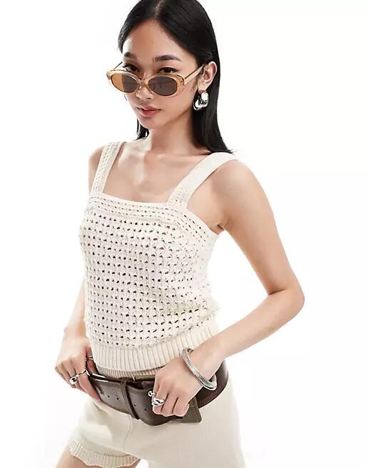 Mango crochet cami in beige-Neutral Cover