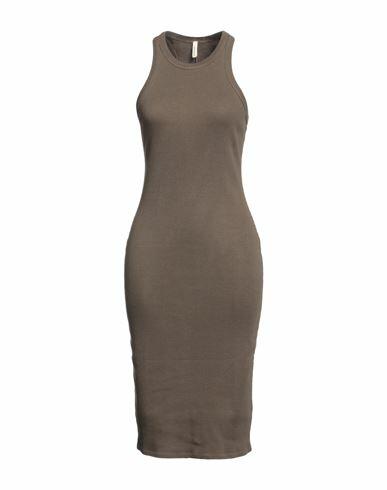 Lanston Woman Midi dress Military green Cotton, Tencel, Elastane Cover