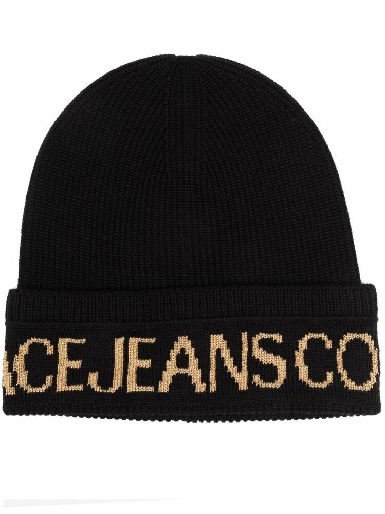 Versace Jeans Couture intarsia-logo ribbed beanie - Black Cover