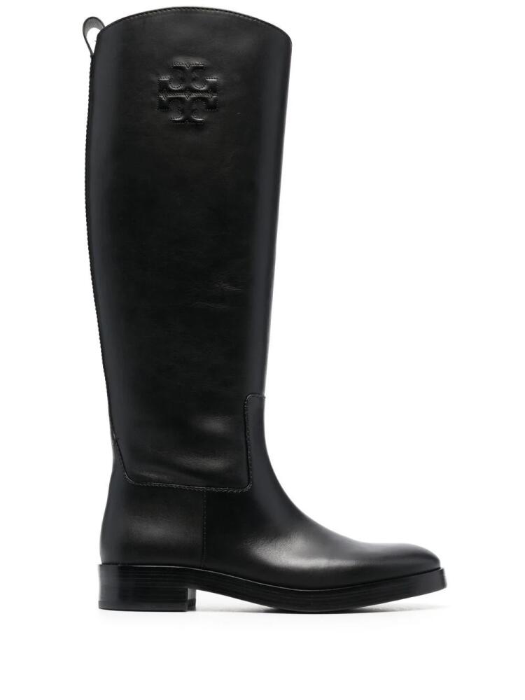 Tory Burch logo-embossed tall leather boots - Black Cover