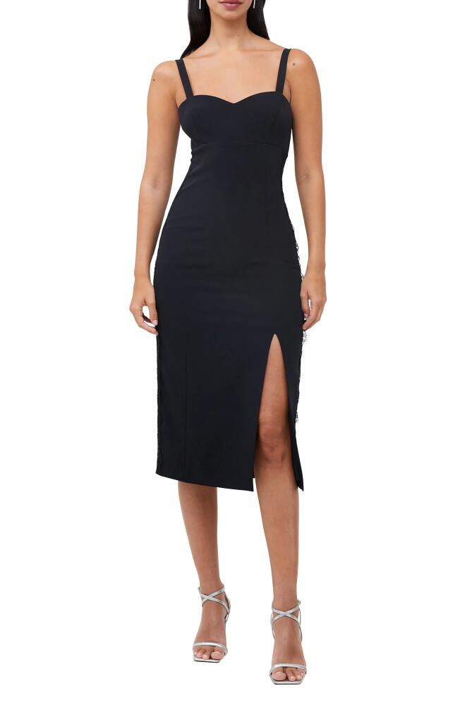 French Connection Echo Lace Trim Crepe Cocktail Sheath Dress in 01-Blackout Cover