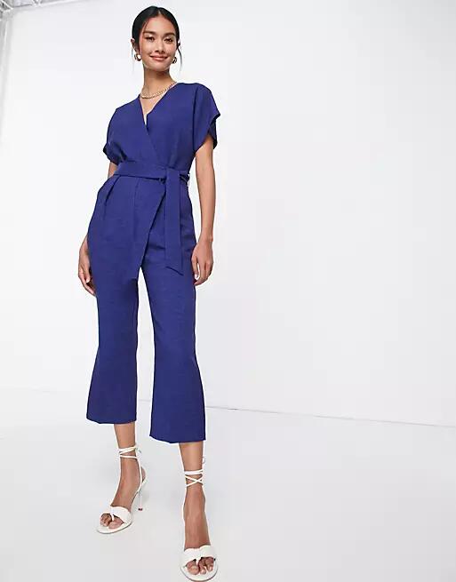 Closet London tie waist kimono jumpsuit in navy Cover