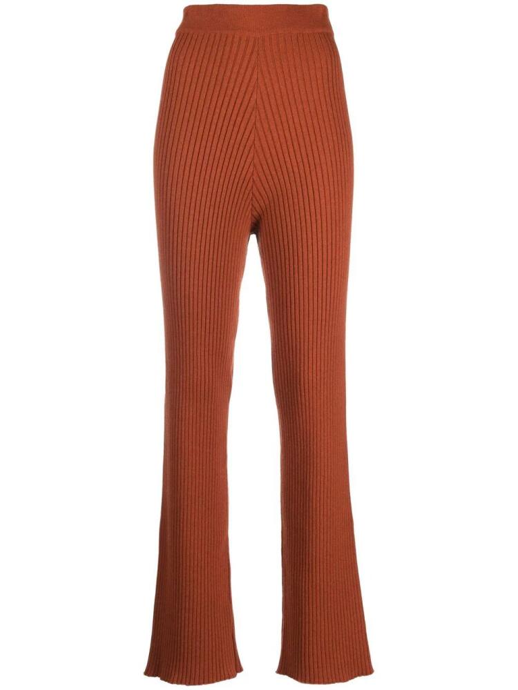 PAULA ribbed-knit flared trousers - Orange Cover