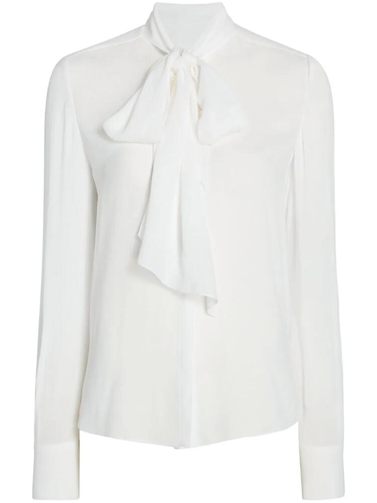 Another Tomorrow ENKA®-blend tie-neck blouse - White Cover