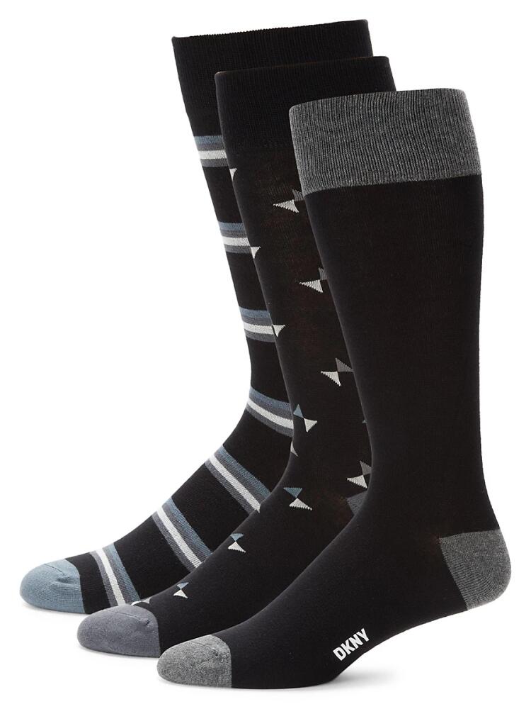 DKNY Men's 3-Pack Two Tone Crew Socks - Charcoal Cover