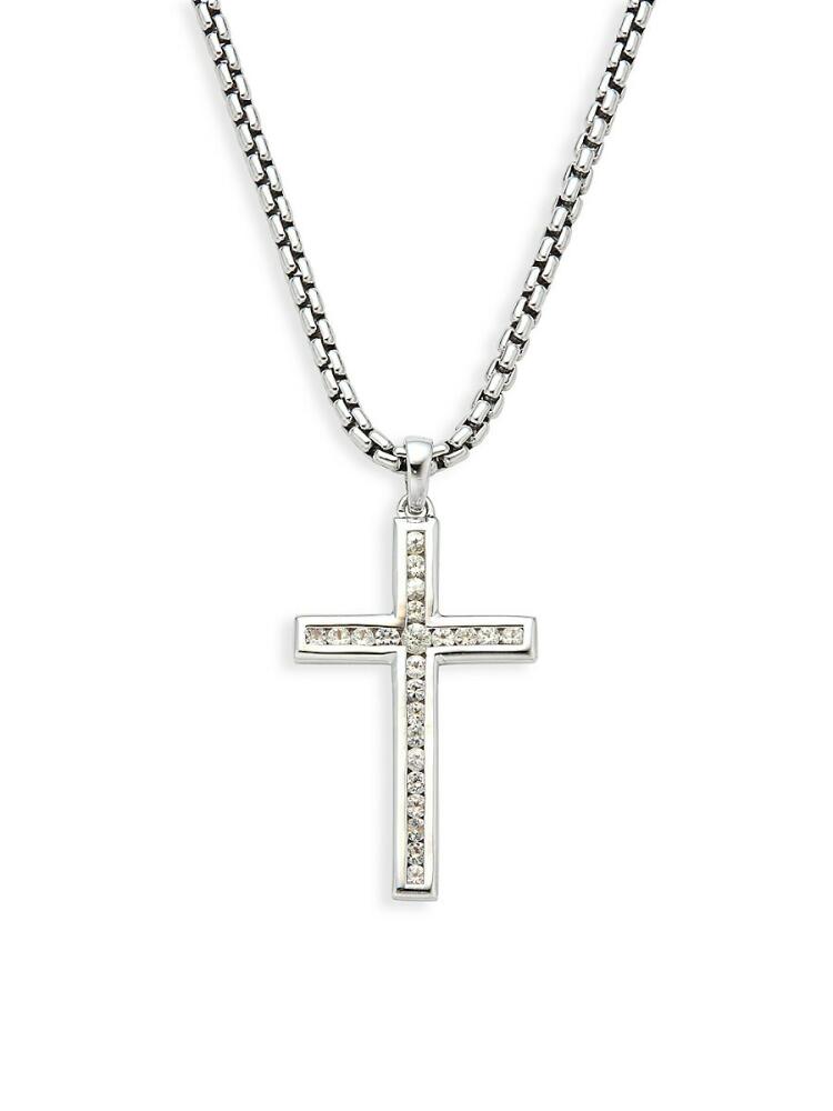 Effy Men's Sterling Silver & White Sapphire Cross Pendant Necklace Cover