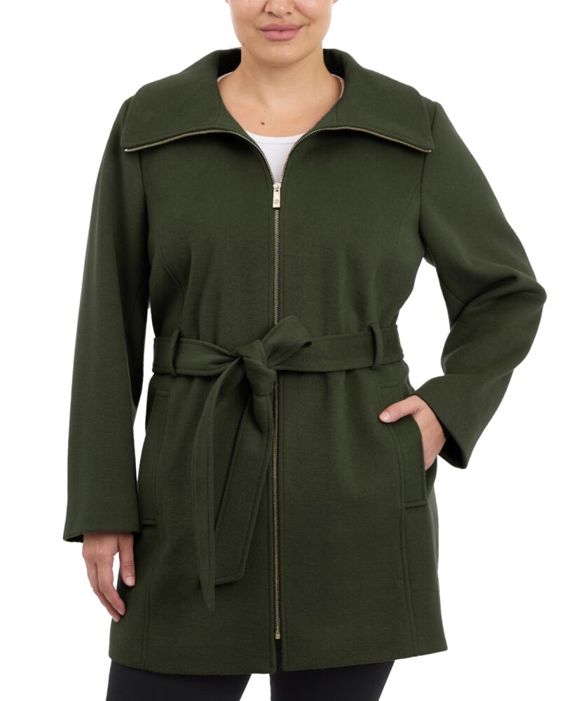 Michael Michael Kors Plus Size Belted Zip-Front Coat, Created for Macy's - Jade Cover