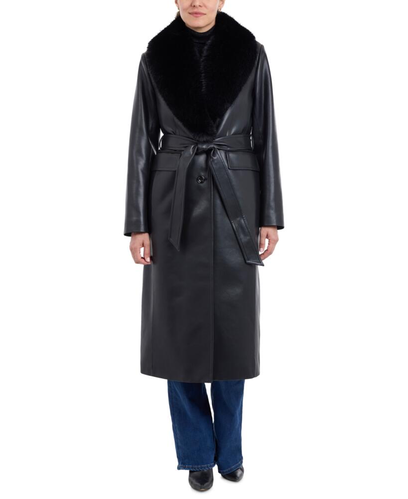 Michael Michael Kors Women's Faux-Fur-Trim Faux-Leather Trench Coat - Black Cover