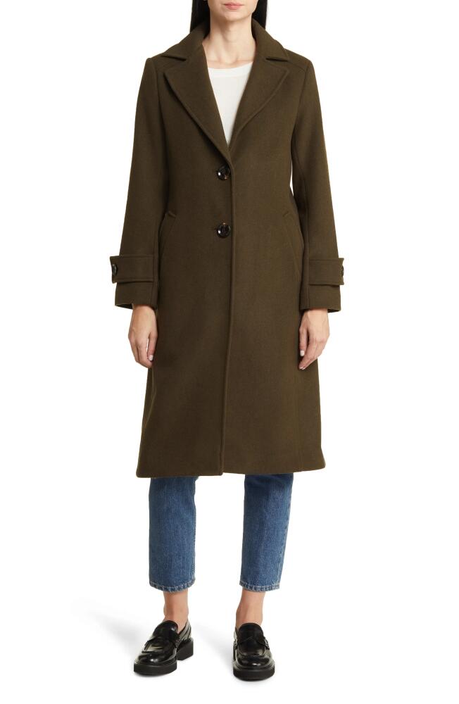 Sam Edelman Notch Collar Longline Wool Blend Coat in Olive Cover