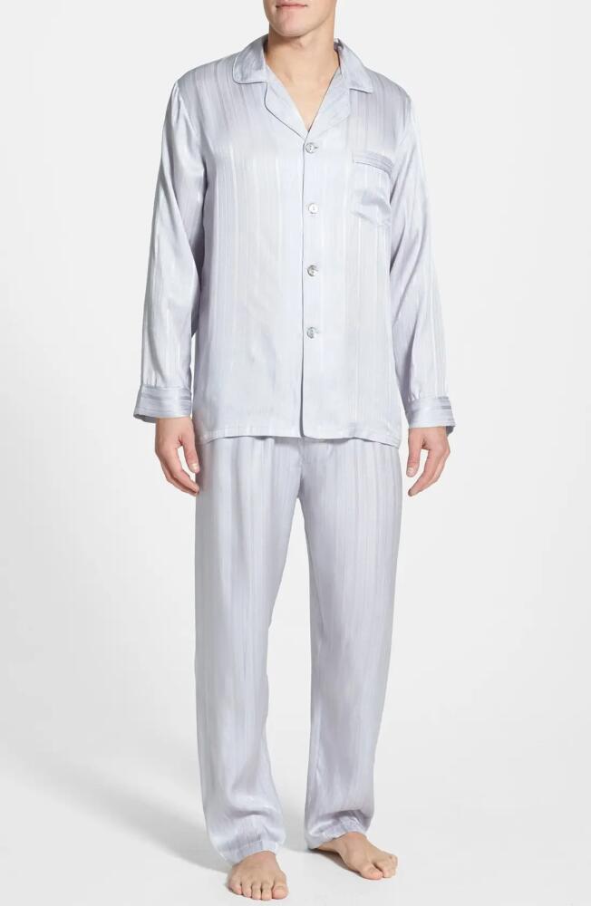 Majestic International Herringbone Stripe Silk Pajamas in Silver Cover