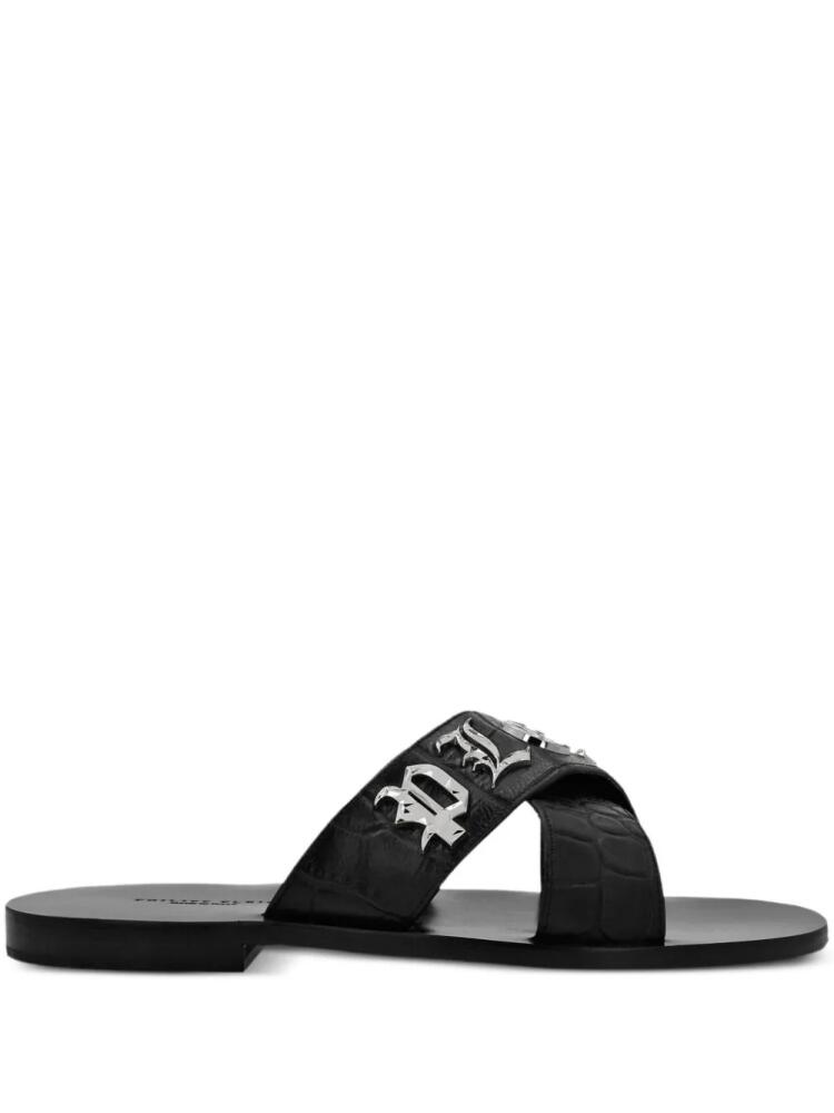 Philipp Plein logo-plaque leather sandals - Black Cover