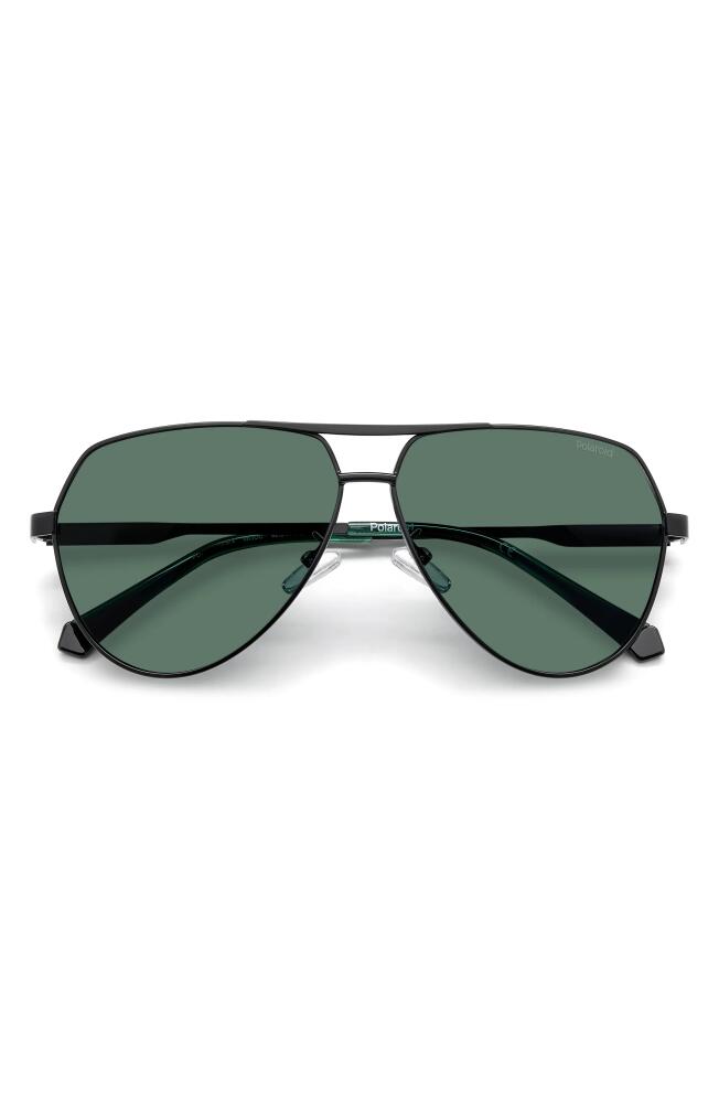 Polaroid 62mm Polarized Aviator Sunglasses in Matte Black/Green Polarized Cover