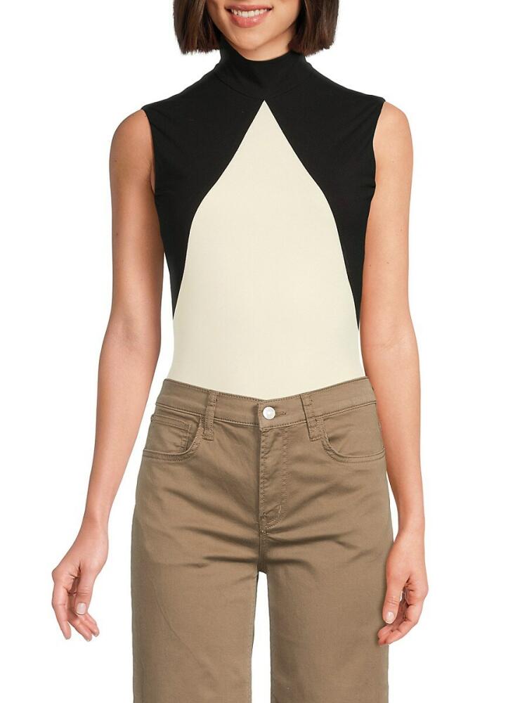 Khaite Women's Lanie Colorblock Mockneck Bodysuit - Black Cream Cover